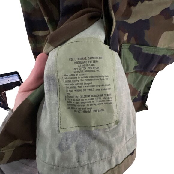 U.S. Military Woodland Camo Combat Coat S Cotton Blend Button-Up Pockets Vintage - Picture 3 of 8